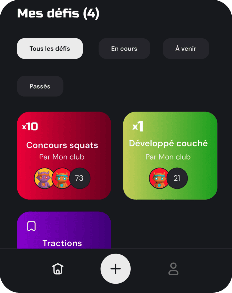 Interface de gestion des défis sportifs dans Rankup