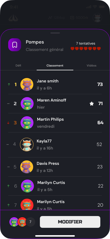 Classement en temps réel des membres du club